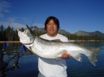 Mike's client with his BEAST of a brown trout...